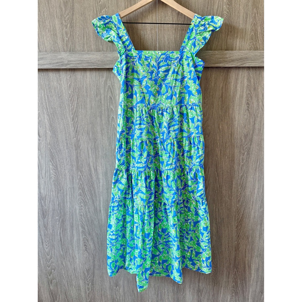 THML Dress Womens Small Blue Green Floral Tiered Midi Boho Cotton Summer Preppy - Picture 3 of 6